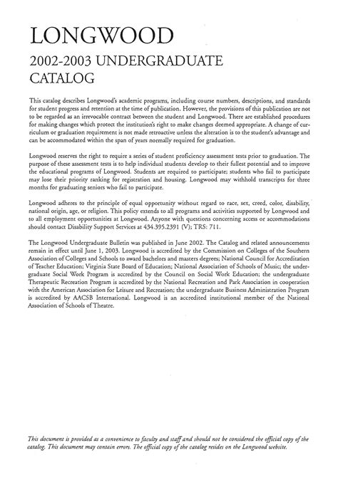 Longwood University Course Catalog