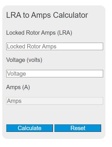 Lra To Amps Chart