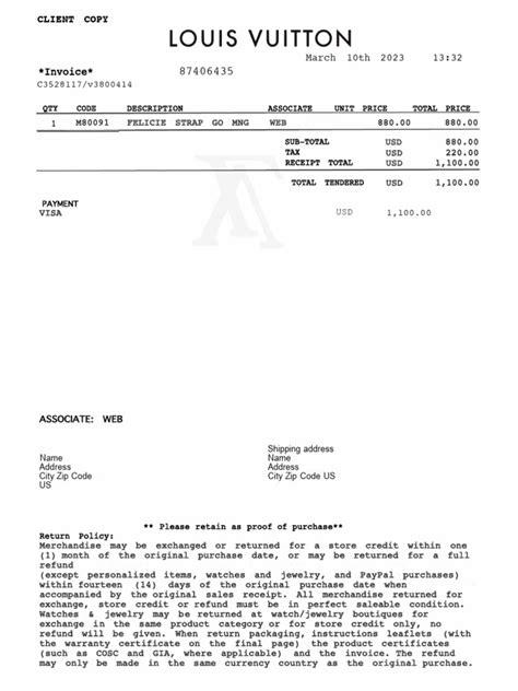Lv Receipt Template