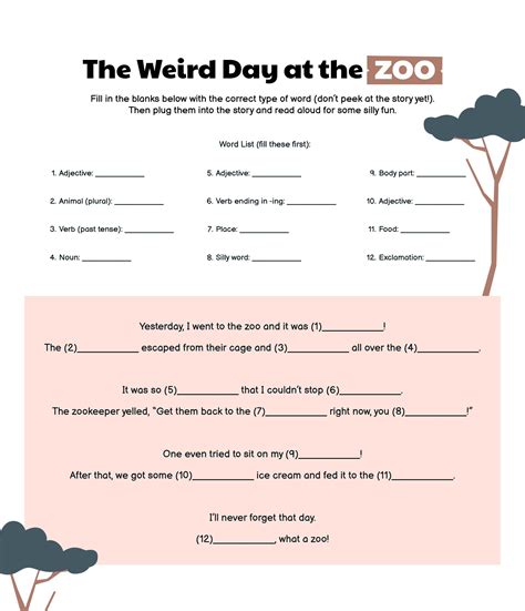 Mad Libs Story Template
