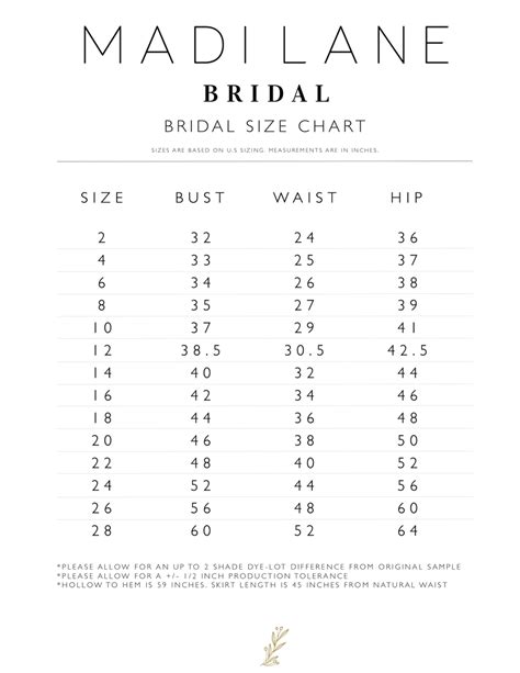 Madi Lane Size Chart