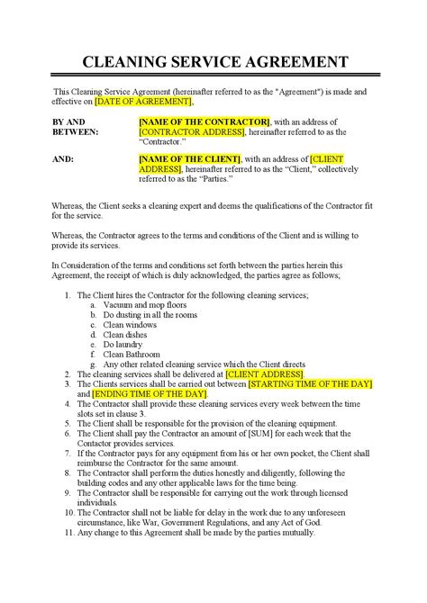 Maid Service Contract Template