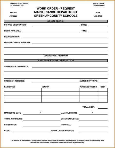 Maintenance Work Order Template Excel