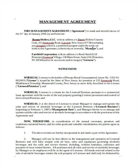 Management Agreement Template