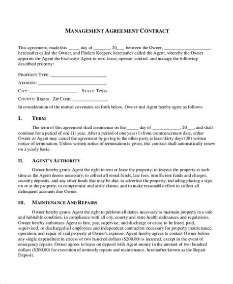 Management Contract Template Agreement