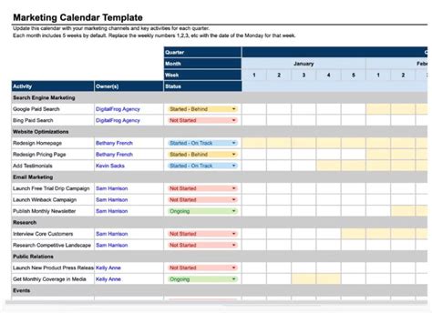 Marketing Calendar Template