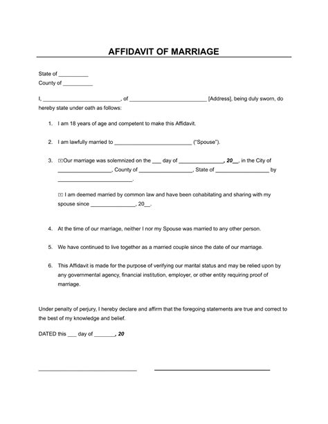 Marriage Affidavit Template
