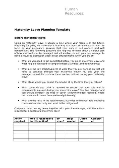 Maternity Leave Planning Template