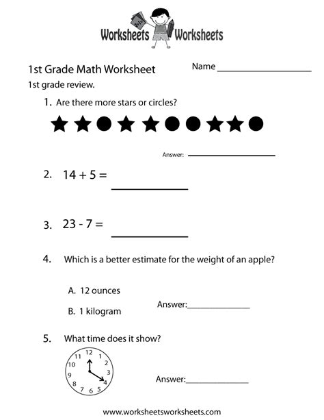 Math For 1st Graders Printable
