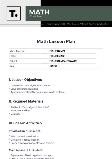 Math Lesson Plan Template