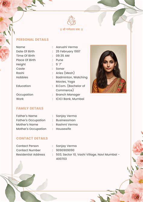 Matrimonial Biodata Template
