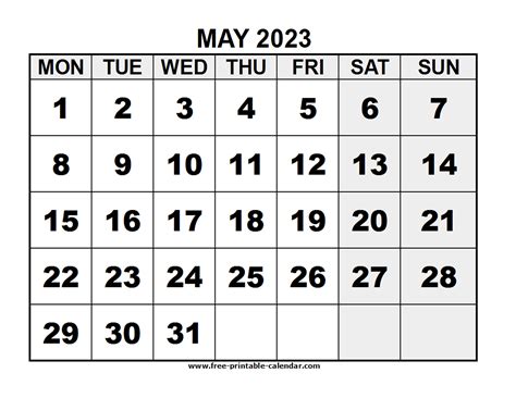 May Free Printable Calendar