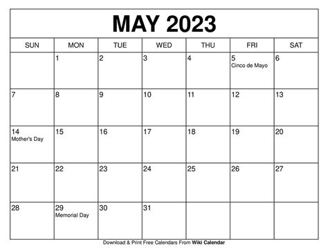 May Printable Calendar Free