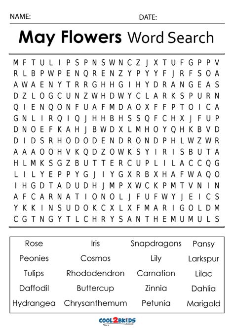 May Word Search Printable