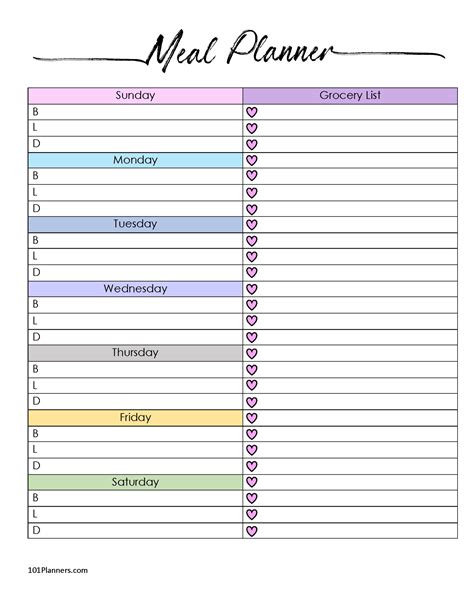 Meal Plan Template Word