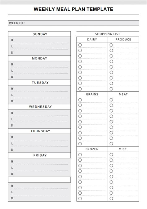 Meal Plan Word Template