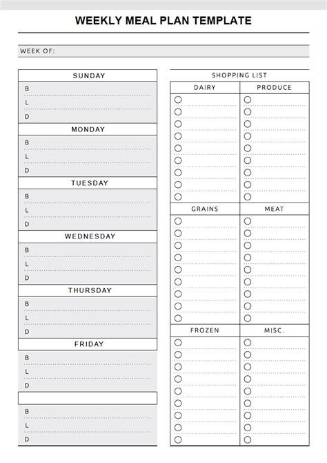 Meal Planning Template Word