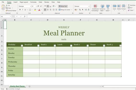 Meal Prep Template Excel