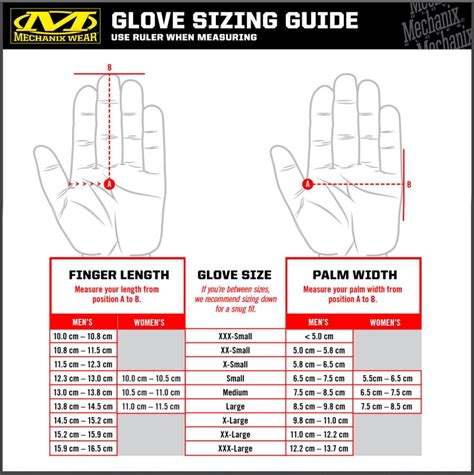 Mechanix Wear Size Chart