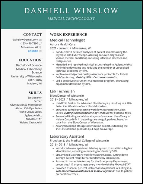Med Tech Resume Template