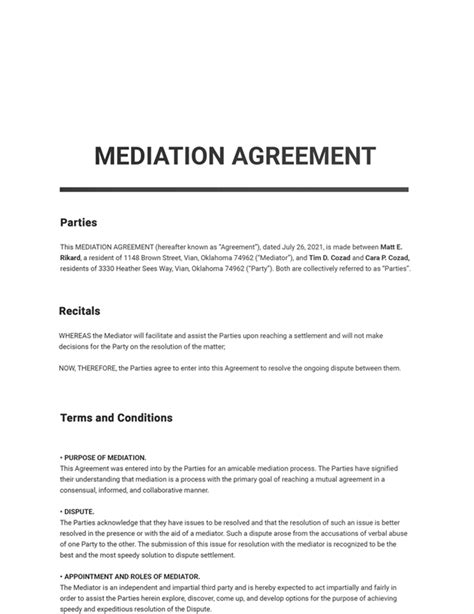 Mediation Contract Template