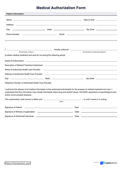 Medical Authorization Form Template