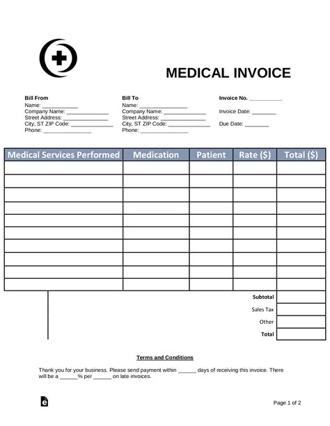 Medical Bill Template Free