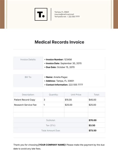 Medical Records Invoice Template
