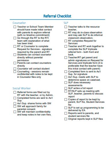 Medical Referral Check List Template