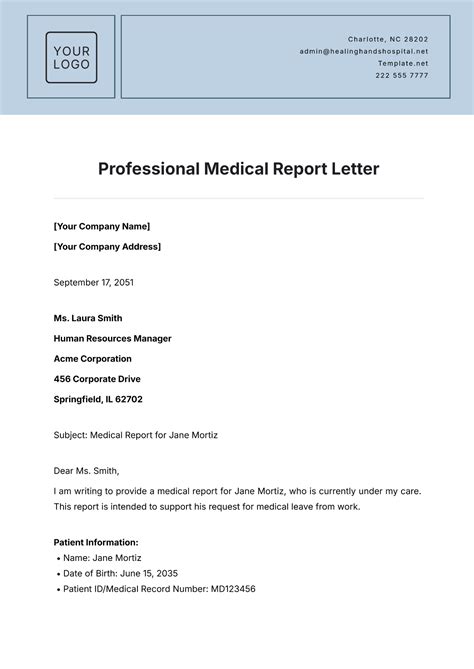 Medical Report Template Letter