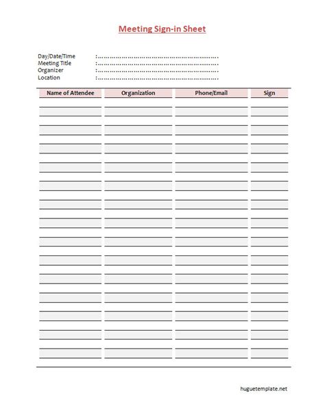 Meeting Sign In Sheet Template