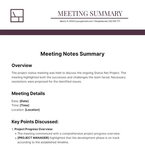 Meeting Summary Template