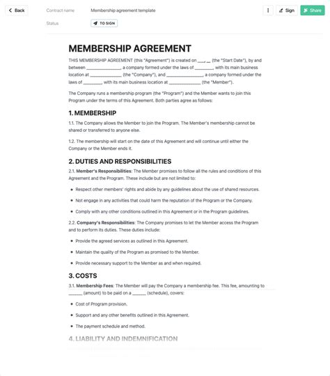 Membership Contract Template
