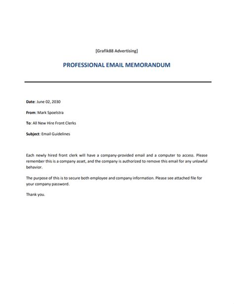 Memo Email Template