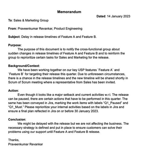 Memo Template Example