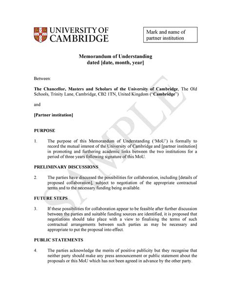 Memorandum Of Understanding Template Free
