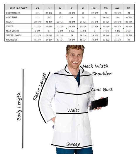 Men's Lab Coat Size Chart