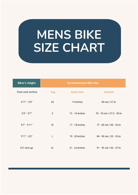 Mens Bike Sizes Chart
