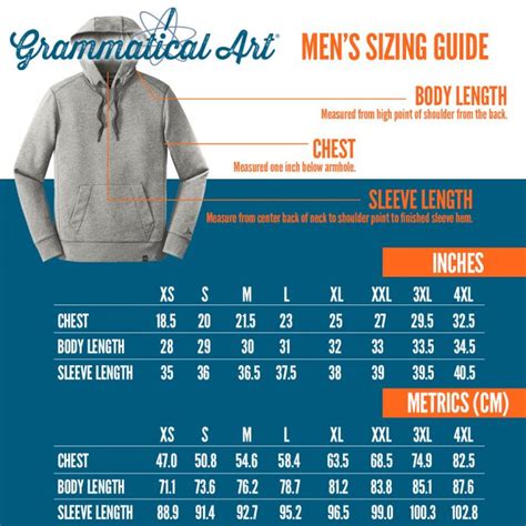 Mens Hoodie Sizing Chart