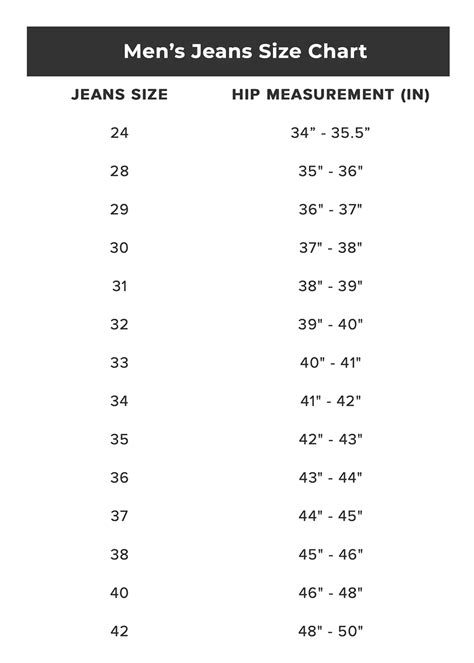 Mens Jean Size Chart