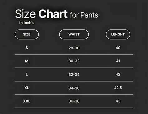 Mens Size Chart For Pants