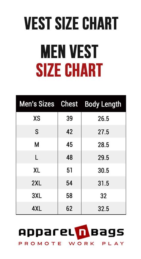Mens Vest Size Chart