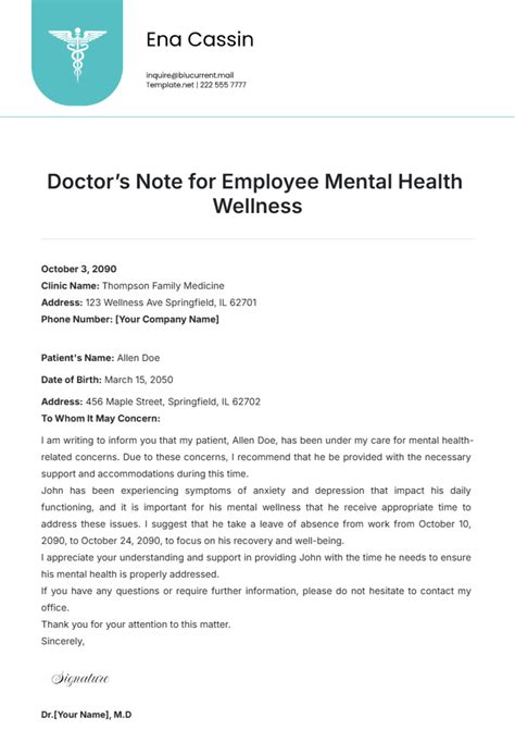 Mental Health Doctors Note Template