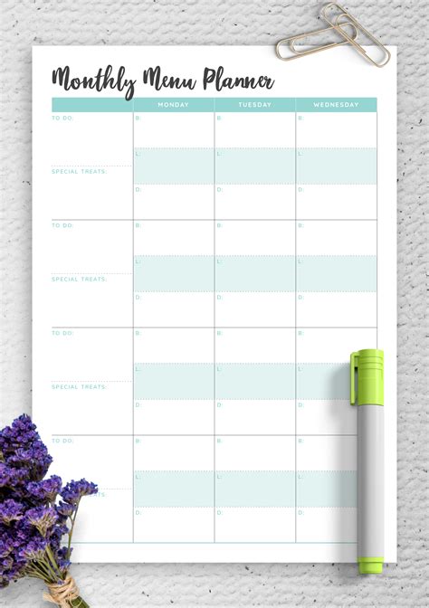 Menu Calendar Template
