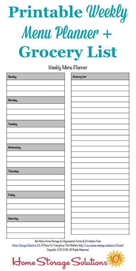Menu Planner With Shopping List Template