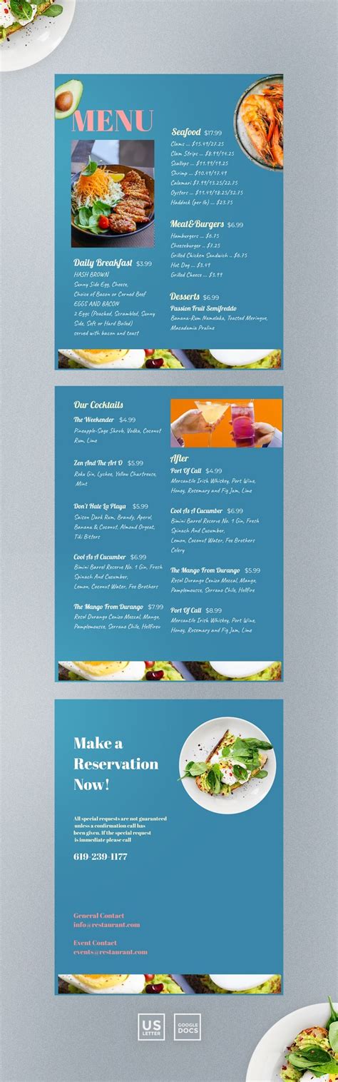 Menu Template For Google Docs