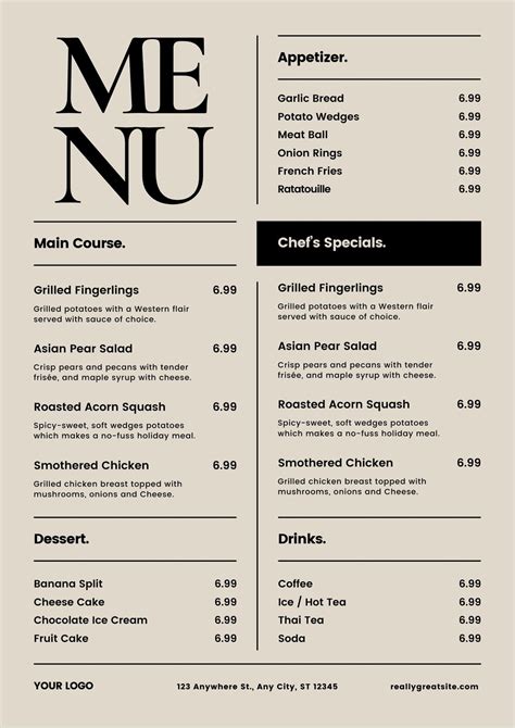 Menu Template Ideas