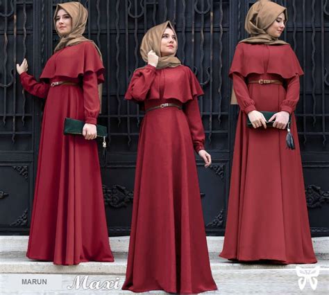 Merah Maroon dan Emas Hijab Pashmina