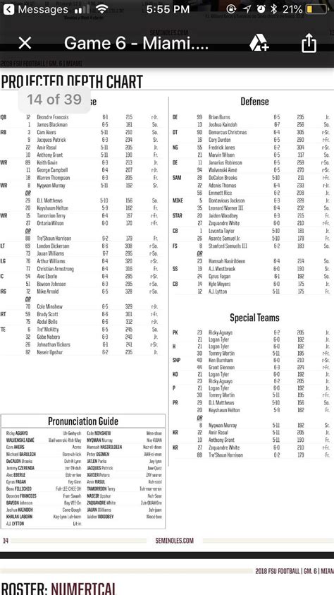 Miami's Depth Chart