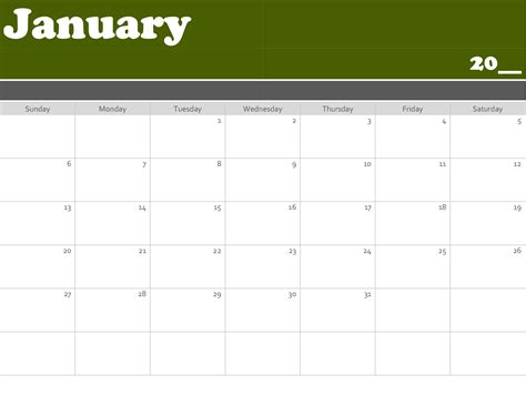 Microsoft Excel Calendar Template